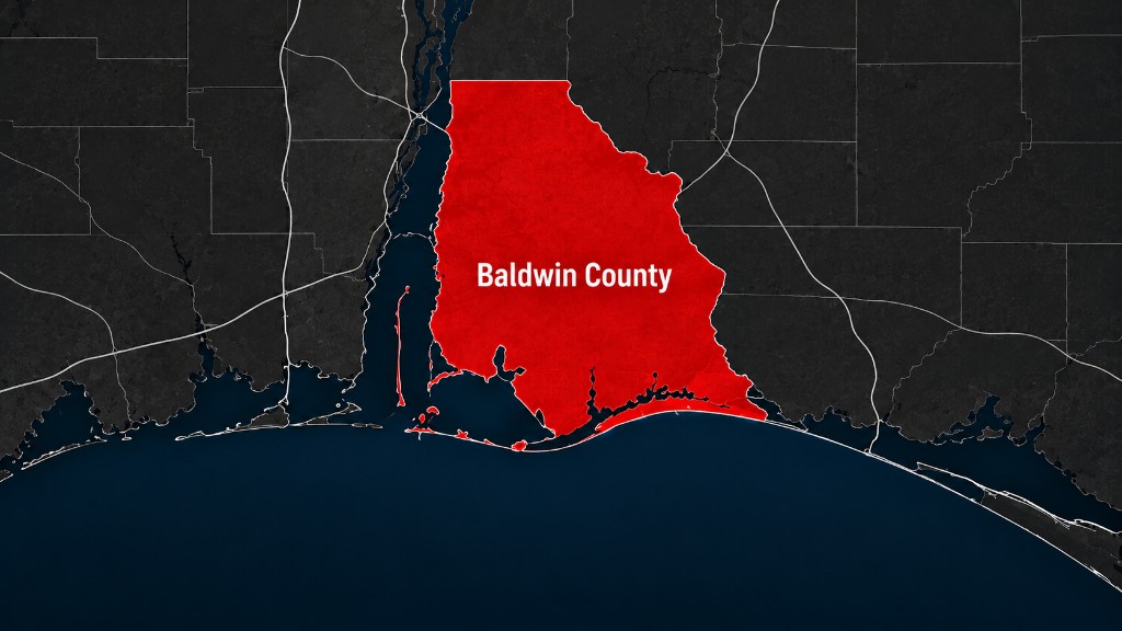 Map highlighting Baldwin County, Alabama